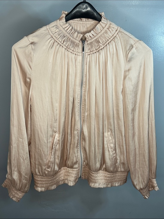 Chico's Jackets & Blazers - Chico's Blush Ruffled Collar Zip Bomber Jacket